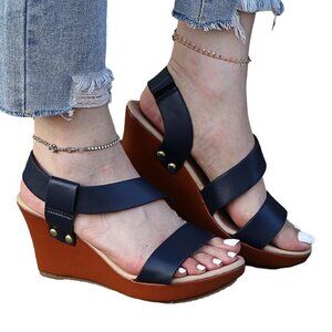 PAOTMBU - Deep Blue Strappy Wedge Sandal